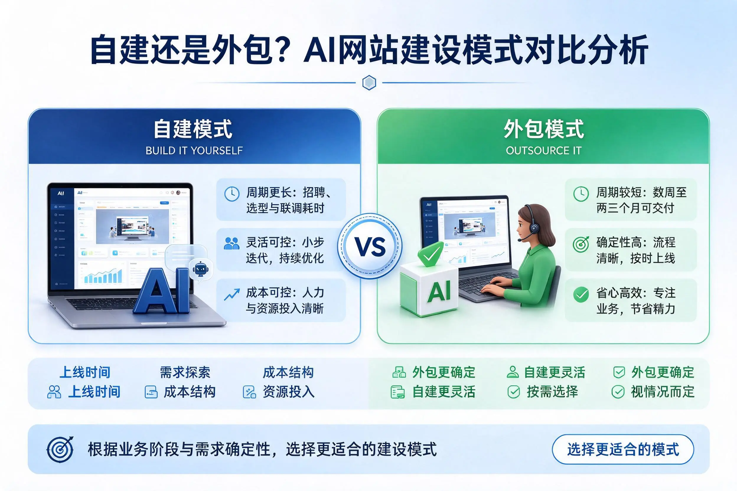 自建还是外包?阜新AI网站建设模式对比分析